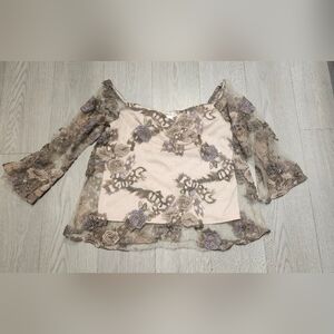 VENUS Elegant Cream and Purple Floral Blouse